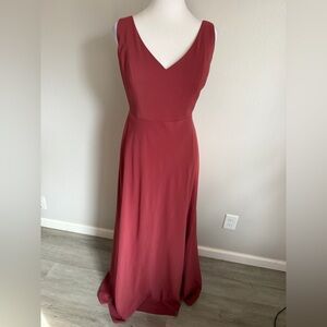 Jenny Yoo Collection Dani Tie Back V-Neck Mauve Full Length Gown Women 14 Formal